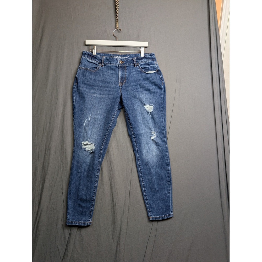 Maurices MJeans Mid-Rise Skinny Distressed Medium Wash Denim Blue Jeans Size L S